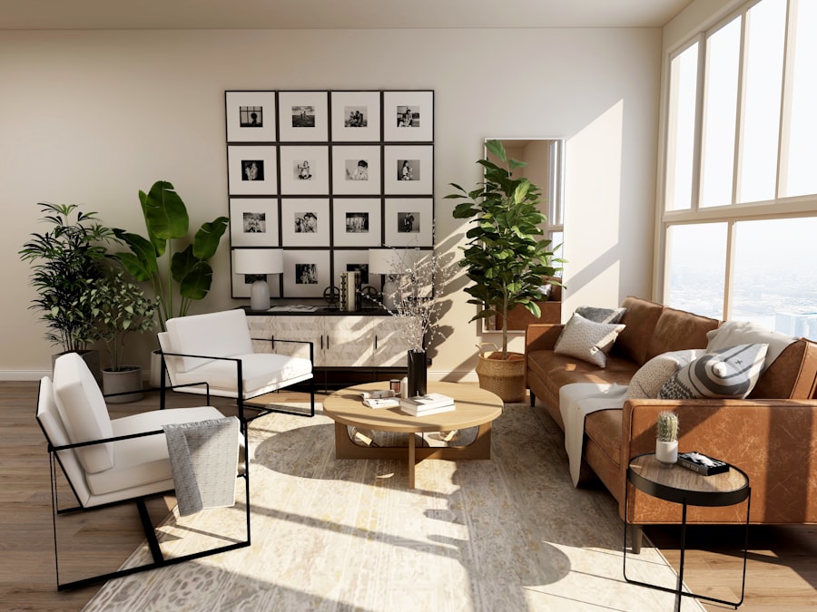 Bright living room with large windows